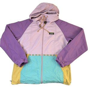 L.L. Bean Color Block Anorak Nylon Hooded Rain Jacket Windbreaker